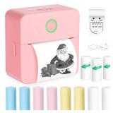 Zeacool Mini Sticker Printer with 11 Rolls Paper, Bluetooth Inkless Printer Compatible with Android and iOS, Portable Receipt Printer for Photo, Memo, Journal, Travel Pink