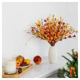 LLZLL 12 Pack Fall Decorations for Home 17 Inch Fall Flowers Orange Red Fall Floral Stems with Forsythia Pumpkins and Berries for Autumn Thanksgiving Decor