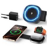 3 in 1 Charging Station for iPhone 1615141312 Series, Foldable Travel Charger for Multiple Devices for AirPods 432Pro, Wireless Charger Magnetic Charging for Apple Watch 10 9 8 7 6 5 4 3 Ultra