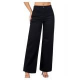 roswear Womenfts Wide Leg Jeans High Waisted Stretchy Denim Trouser Pants Black Small