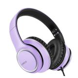 LORELEI X8 Over-Ear Wired Headphones with Microphone with 1.45m-Tangle-Free Nylon Lineand3.5mm Plug,Lightweight Foldable and Portable Headphones for Smartphone,Tablet,Computer,Mp34(Dark Purple)