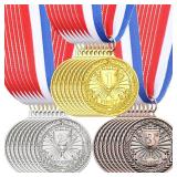 RoundFunny 24 Pcs Award Medals 1st 2nd 3rd Place Medals Metal Winner Trophy Awards Gold Silver Bronze Prizes for Sports Competitions Party, 2 Inches (Mix Color)