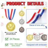 RoundFunny 24 Pcs Award Medals 1st 2nd 3rd Place Medals Metal Winner Trophy Awards Gold Silver Bronze Prizes for Sports Competitions Party, 2 Inches (Mix Color)