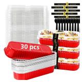 Orlashop Mini Loaf Pans with Lids and Spoons Sealing Sticker,30 Pcs 6.8oz Cake Pans for Baking Disposable Aluminum Foil Christmas Red cake pan (30 Pack Red)