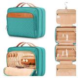 COOSKY Travel Hanging Toiletry Bag for Women, Cruise Ship Essentials, with Jewelry Organizer, Extra Large Makeup Dopp Kit, Waterproof Cosmetic Bags, Toiletries Kit Set with Trolley Belt, Blue