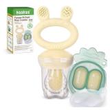 Haakaa Baby Fruit Food Feeder and Mini Freezer Nibble Tray Combo, Breastmilk Popsicle Molds for Baby Cooling Relief, BPA Free Silicone Feeder for Safe Infant Self Feeding, 4 Month+ (Oat)