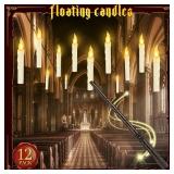 YMXHK Halloween Decorations - Floating Candles with Wand, 12 Pcs Flameless Candles with Warm Light Flickering, Witch Wizard Christmas Decor for Indoor Home Room Classroom Bedroom Birthday Party