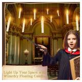 YMXHK Halloween Decorations - Floating Candles with Wand, 12 Pcs Flameless Candles with Warm Light Flickering, Witch Wizard Christmas Decor for Indoor Home Room Classroom Bedroom Birthday Party