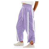 Fisoew Womenfts Baggy Wide Leg Pants Casual Drawstring Elastic Waisted Contrast Color Workout Y2K Track Pants Purple