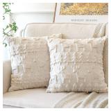 OTOSTAR Set of 2 Xmas Soft Plush Short Wool Velvet Decorative Throw Pillow Covers Square Luxury Style Cushion Case Pillow Shell for Sofa Bedroom Christmas Tree and Elk Cream Beige, 26x26 Inch