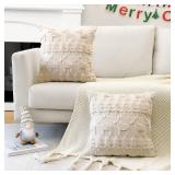 OTOSTAR Set of 2 Xmas Soft Plush Short Wool Velvet Decorative Throw Pillow Covers Square Luxury Style Cushion Case Pillow Shell for Sofa Bedroom Christmas Tree and Elk Cream Beige, 26x26 Inch