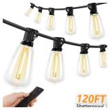 Brightever 120FT LED Outdoor String Lights with Remote, Patio Lights Outdoor Waterproof with 36+2 Shatterproof ST38 LED Bulbs, Dimmable Outside Hanging Light for Porch, Garden, Backyard, Cafe, 2700K