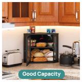 viewcare Corner Bread Box for Kitchen Counter, Bamboo Wood Black Bread Box, Large Capacity Bread Storage Bin with Acrylic Wavy Door Panel (Black, Meduim)