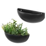 MyGift Matte Black Ceramic Indoor Wall Planter, 12 Inch Semi Circle Hanging Wall Vase, Set of 2