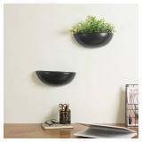 MyGift Matte Black Ceramic Indoor Wall Planter, 12 Inch Semi Circle Hanging Wall Vase, Set of 2