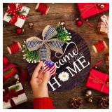 Interchangeable Seasonal Welcome Sign Front Door Decorations, Round Wood Wreath for Outdoor, Farmhouse, Porch Perfect for New Home Housewarming Gift, Valentinefts, Easter, Christmas Home Decor