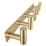 VAEHOLD Hat and Coat Wall Mount Rack - Hooks for Robes, Bags, Keys, and Towels - Bathroom Towel Hanger Organizer (Gold, T Shape 5 Hooks 1 Pack)