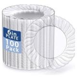 U-QE 100 Pieces Clear Plastic Plates-6 Inch Plastic Dessert Plates Disposable - Washable and Reusable - Premium Hard Clear Plates Fancy Disposable Heavy Duty Plastic Plates for Party,Weddings and Even