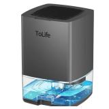 ToLife Dehumidifiers for Home 30 OZ Water Tank with Auto-Off 500 sq.ft Portable Small Dehumidifier for Bathroom Bedroom RV Closet Room 7 Colors LED Light, Gray