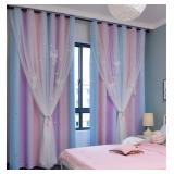 Yancorp Curtains for Girls Bedroom Kids Room Curtain Colorful Window Nursery Curtain 96 inches Length Room Darkening Grommet 2 Layers (Pink Purple, W52 X L96)
