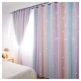 Yancorp Curtains for Girls Bedroom Kids Room Curtain Colorful Window Nursery Curtain 96 inches Length Room Darkening Grommet 2 Layers (Pink Purple, W52 X L96)