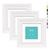LaVie Home 6x6 Picture Frames (3 Pack, Distressed White) with Mat for 4x4 Photos Rustic Wood Grain Photo Frame with High Definition Glass for Wall Mount and Table Top Display, Set of 3 Square Frame