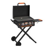 Blackstone - On the Go 22-in. Outdoor Omnivore Griddle with Hood and Flex-fold Legs - Black *griddle top rear brackets bent (easy fix), and missing hardware for lid* - Retail: $439