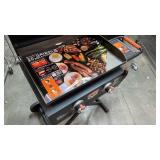 Blackstone - On the Go 22-in. Outdoor Omnivore Griddle with Hood and Flex-fold Legs - Black *griddle top rear brackets bent (easy fix), and missing hardware for lid* - Retail: $439