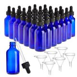 Juvale Mini Blue Glass Dropper Bottles - Travel Essentials Sample Containers for Essential Oil Bottle and Glass Vials - Includes Funnels and Dropper Lids - 2 fl oz, 30-Pack