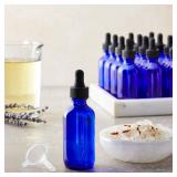 Juvale Mini Blue Glass Dropper Bottles - Travel Essentials Sample Containers for Essential Oil Bottle and Glass Vials - Includes Funnels and Dropper Lids - 2 fl oz, 30-Pack