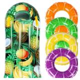 Vertintong 5 Pack Pool Floats Kids Fruit Inflatable Pool Floats Swim Ring Lemon Swim Tube Rings with Inflatable Surfboard for Kids Luau Hawaiian Beach Birthday Party Decoration(Summer)