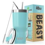 Beast 40 oz Tumbler Stainless Steel Vacuum Insulated Coffee Ice Cup Double Wall Travel Flask (Aquamarine Blue)