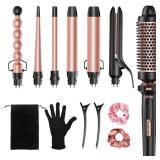Ufree 7-in-1 Curling Iron Set with Interchangeable Ceramic Barrels, Curling Wand Set with Thermal Brush, Hair Straightener and Wand Curling Iron, Versatile Styling Hair Curlers Set, Gifts for Women