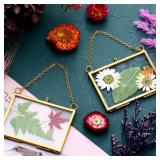 Kenning 8 Pcs Small Glass Frame for Pressed Flowers 3.5 x 2.5 Inch, Double Floating Picture Frames Brass Hanging Photo with Chain Wall Decor for Dried Flower Christmas Tree Ornaments(Gold)