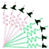 Teenyyou 24pcs Reusable Plastic Drinking Straws Crazy Wizard Party Favors Straws, Wizard Hat Shape, Green and Pink Colors, for Themed Party Decor Witch Birthday Supplies