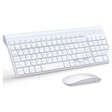 Wireless Keyboard and Mouse Ultra Slim Combo, TopMate 2.4G Silent Compact USB 2400DPI Mouse and Scissor Switch Keyboard Set with Cover, Batteries Included, for PCLaptopWindowsMac - White