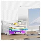 Cawukege 3 Tier Paper Organizer with Handle, Metal Desk Organizer Mesh Paper Letter Tray Desktop File Folder Document Sorter for Classroom, School, Office Accessories Organization and Storage - White
