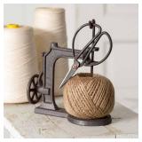 520057 Sewing Machine Jute Twine Ball String and Scissors Holder Set, Vintage Inspired Rustic Farmhouse Style, Gift for Sewer Sewist Crafter, Cast Iron Metal, Brown, 3 Piece Set (Sewing Machine)