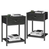 Furologee Nightstands Set of 2, Industrial End Table with Fabric DrawerandStorage Shelf, Small Bedside Table Organizer for Small Space for Living Room, Tall 23.6\ Night Stand for Bedroom, Black Oakin