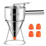 Shoxil 20oz Pancake Batter Dispenser, Multi-Caliber Stainless Steel Funnel Cake Dispenser with Stand Great for Pancakes, Cupcakes or Any Baked Goods