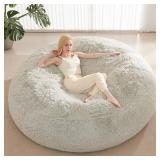 Bean Bag Chair Cover, Waterproof Faux Fur Bean Bag Cover Only(No Filler), 5FT Round Beanbag Cover with Pocket, Big Giant Bean Bags Covers for Adults Kids Teens, Stuffed Animal Storage
