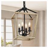 4 Light Chandelier Fixture, Farmhouse Light Fixtures Geometric Metal Cage Modern Ceiling Light with Adjustable Height, E12 Base Hanging Lights for Kitchen Island, Dining Room, Living Room, Indoor