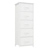 Somdot Tall Dresser for Bedroom with 5 Drawers, Storage Organizer Chest of Drawers with Removable Fabric Bins for Closet Bedside Living Room Laundry Entryway Hallway, White Leather