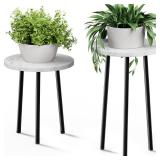 Plant Stand Indoor Tall: Corner Wood Plant Stand 2 Pack Mid Century Modern Decor - Small Round Plant Table for Indoor Plants - Outdoor Plant Holder for Patio Living Room Bathroom Office (White Marble)