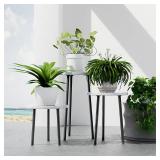 Plant Stand Indoor Tall: Corner Wood Plant Stand 2 Pack Mid Century Modern Decor - Small Round Plant Table for Indoor Plants - Outdoor Plant Holder for Patio Living Room Bathroom Office (White Marble)