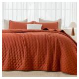 Andency King Size Quilt Bedding Set (106x96 Inch), 3 Pieces Burnt Orange Fall Soft Lightweight Bedspread Coverlet, Terracotta Rust Boho Summer Quilt King Size for All Season(1 Quilt, 2 Pillow Shams)
