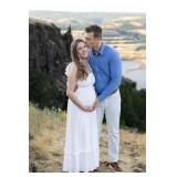 OUGES Womens 2025 Summer Maternity Maxi Dresses for Photoshoot Ruffle Sleeve Square Neck Wedding Guest Baby Shower Long Dress Flowy Pregnancy Must Have Maternity Clothes (White,S)