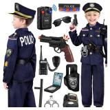 Tepsmigo Kids Police Officer Costume with Uniform, Recorder, Shoulder Lights - Halloween Role Play Kit for Boys and Girls Size L 130