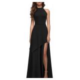 MUSHARE Womenfts Halter Neck Formal Dress Sexy Split Party Long Cocktail Dresses Black M