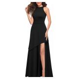 MUSHARE Womenfts Halter Neck Formal Dress Sexy Split Party Long Cocktail Dresses Black M